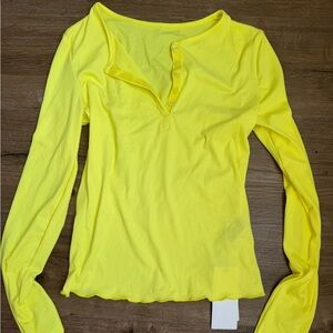 Neon Yellow Ribbed Long-Sleeve Henley Top
